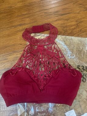 Lace Halter Bralette in Deep Wine Red